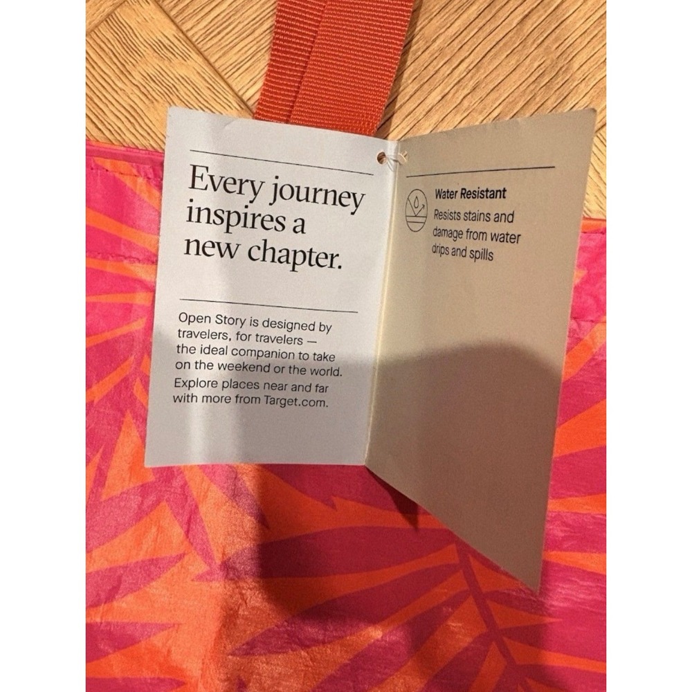 Open Story Pink Orange Palm Reversible Water Resistant Tyvek Tote Bag NEW - Picture 2 of 7